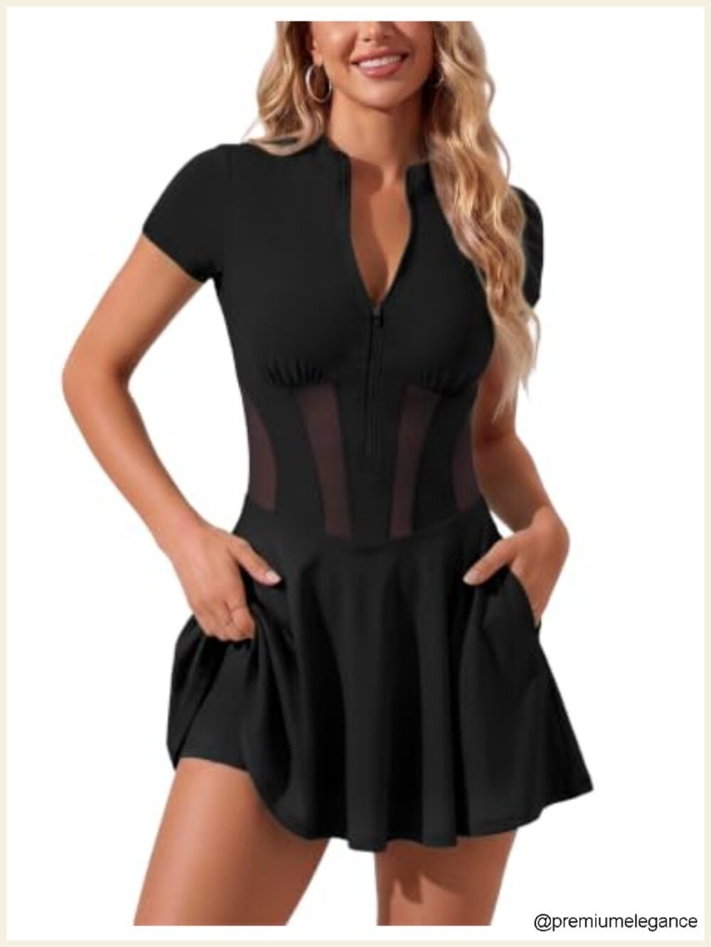 Short Sleeve Athletic Tennis Dress with Built-in Bra Shorts Pockets